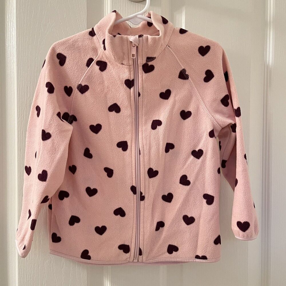 H&M Pink Hearts Fleece Jacket Zippy Girls Size 2-4 yrs